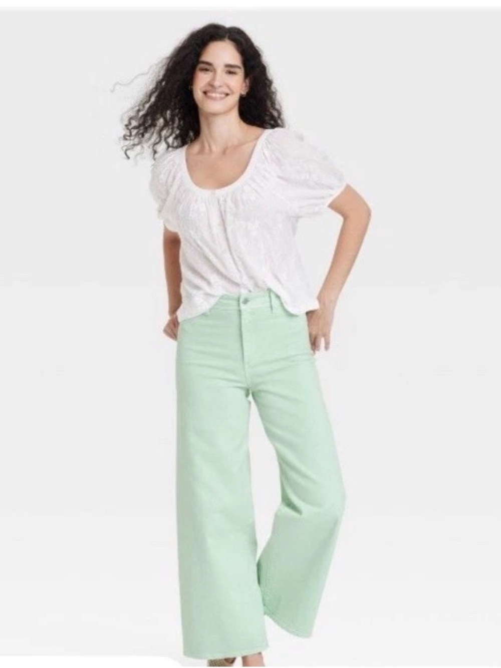 Sailor Wide Leg High-Rise Jeans in Mint Green  Size 6 Universal Thread NWT